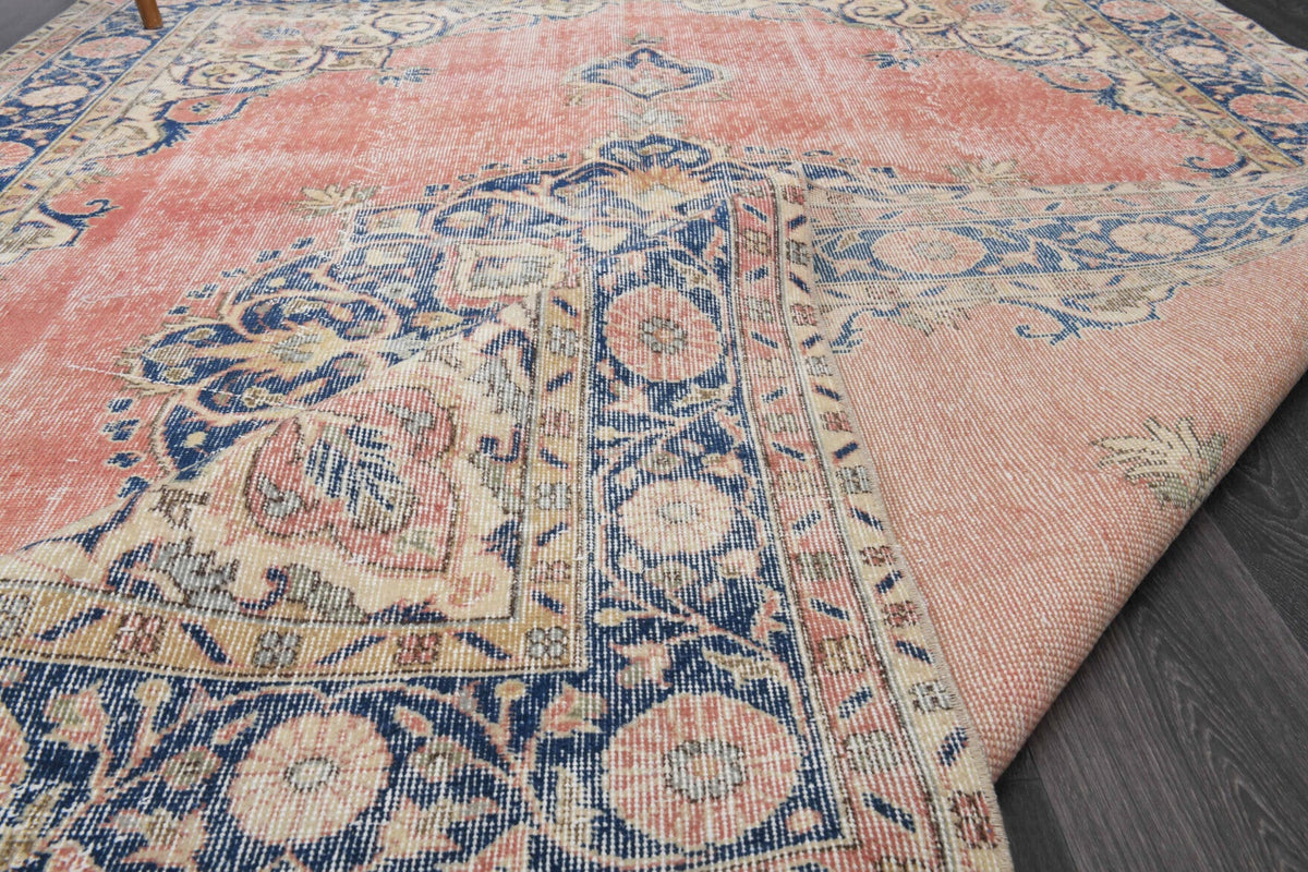 Vintage halı 203x305 cm – bej, turuncu ve gri oryantal desenli, el dokuma