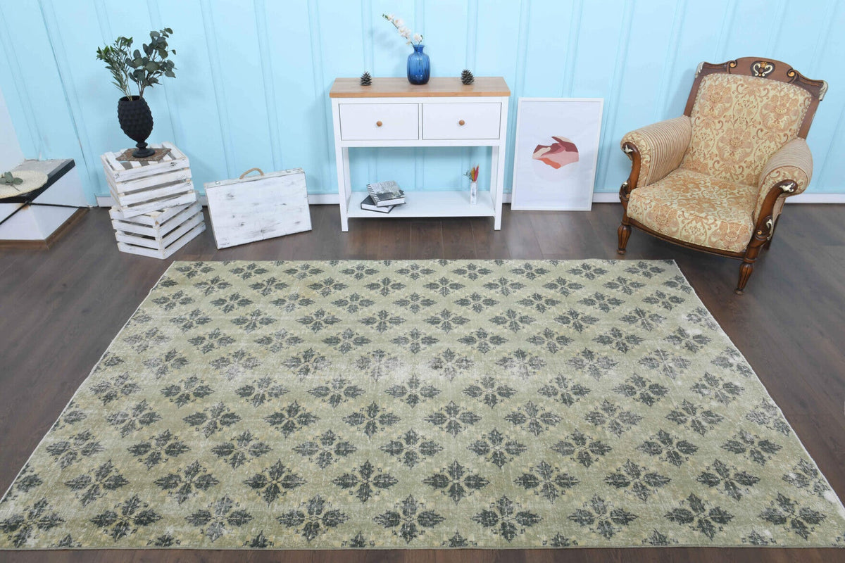 1970'lerden Anadolu kökenli ikat desenli el dokuma vintage halı, 182x286 cm
