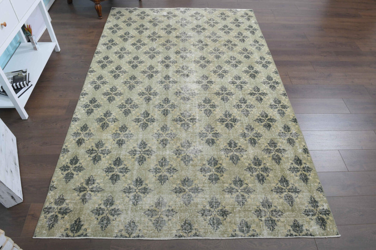 El yapımı vintage halı 183x287 cm i̇kat desenli yün - yakın çekim doku detayı