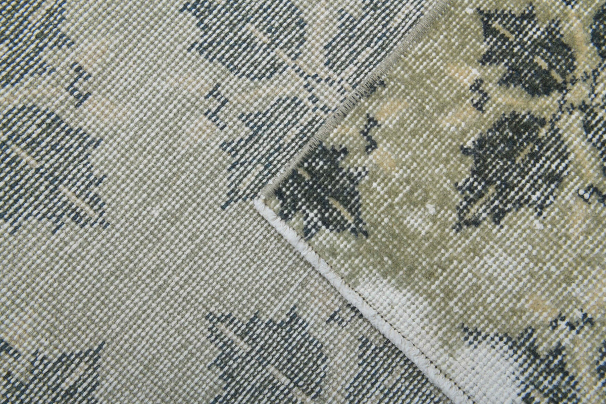 Vintage halı 182x286 cm – yeşil ve gri ikat desenli, el dokuma