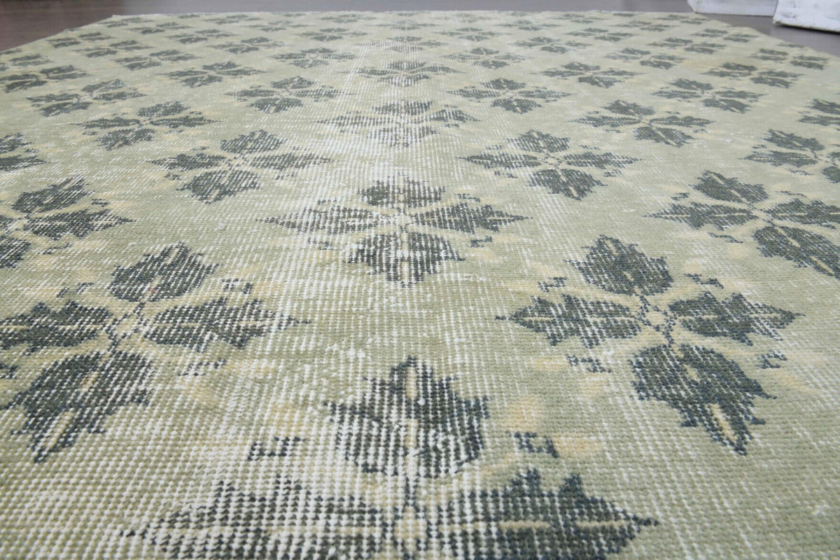 Pera Halı tek parça koleksiyonu: ikat desenli el dokuma vintage halı, yeşil ve gri