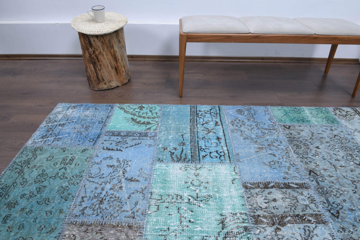 El yapımı vintage halı 254x300 cm çiçek desenli desenli yün - farklı açıdan görünüm