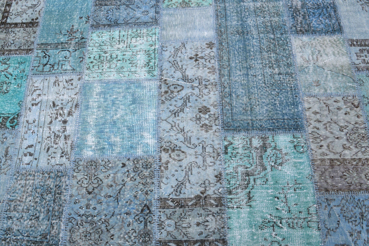 El yapımı vintage halı 254x300 cm çiçek desenli desenli yün - kenar ve saçak detayı
