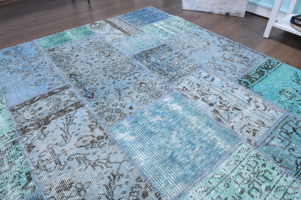 El yapımı vintage halı 254x300 cm çiçek desenli desenli yün - mekan görünümü