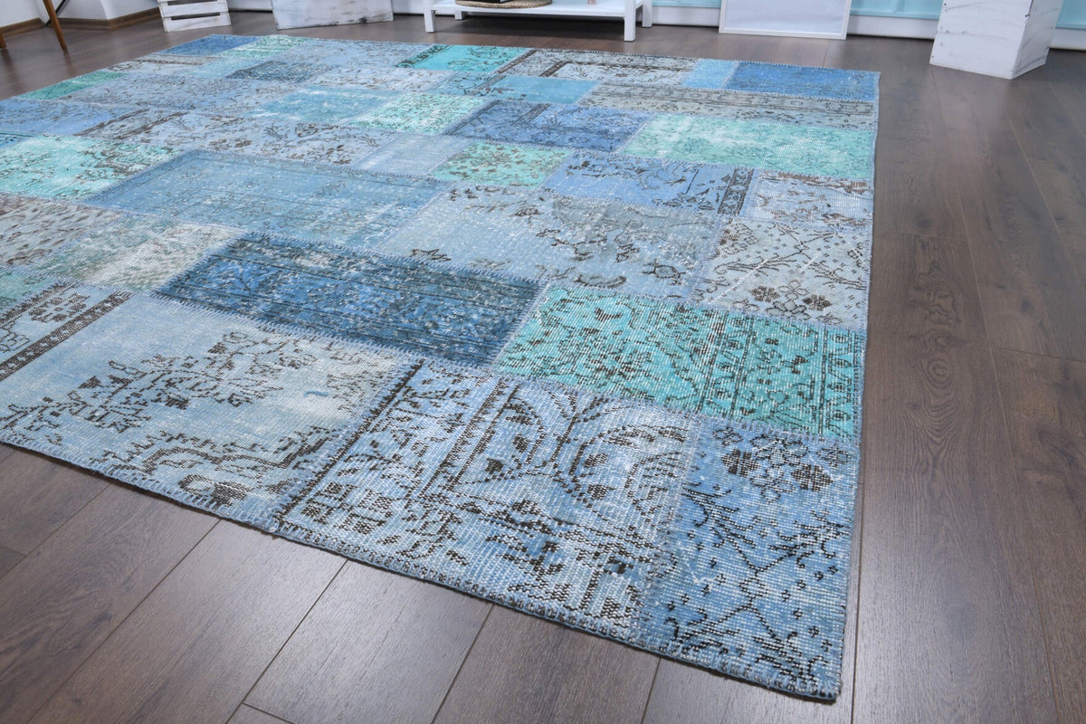 El yapımı vintage halı 254x300 cm çiçek desenli desenli yün - üstten görünüm