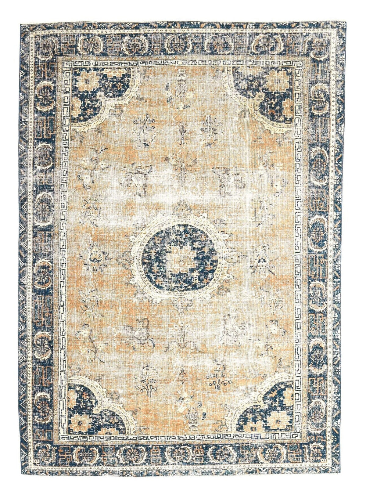 El yapımı vintage halı 201x279 cm oryantal desenli yün - üstten görünüm