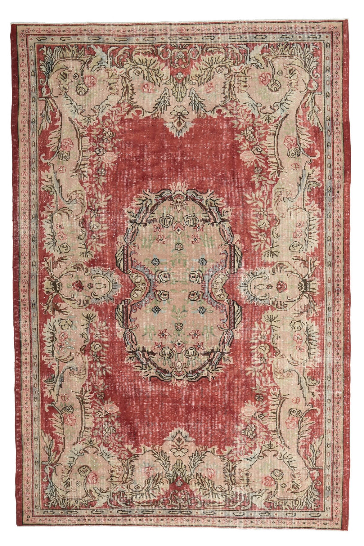 El yapımı vintage halı 183x305 cm oryantal desenli yün - üstten görünüm