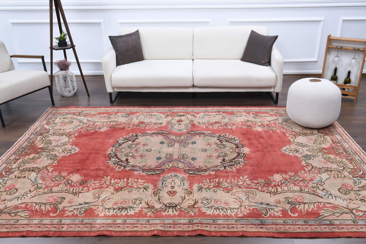 El yapımı vintage halı 183x305 cm oryantal desenli yün - detay görünümü