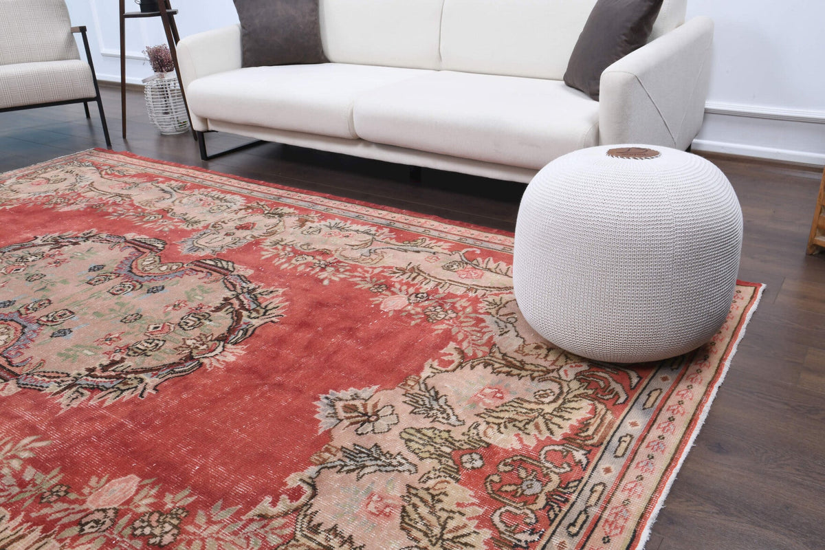 El yapımı vintage halı 183x305 cm oryantal desenli yün - yakın çekim doku detayı