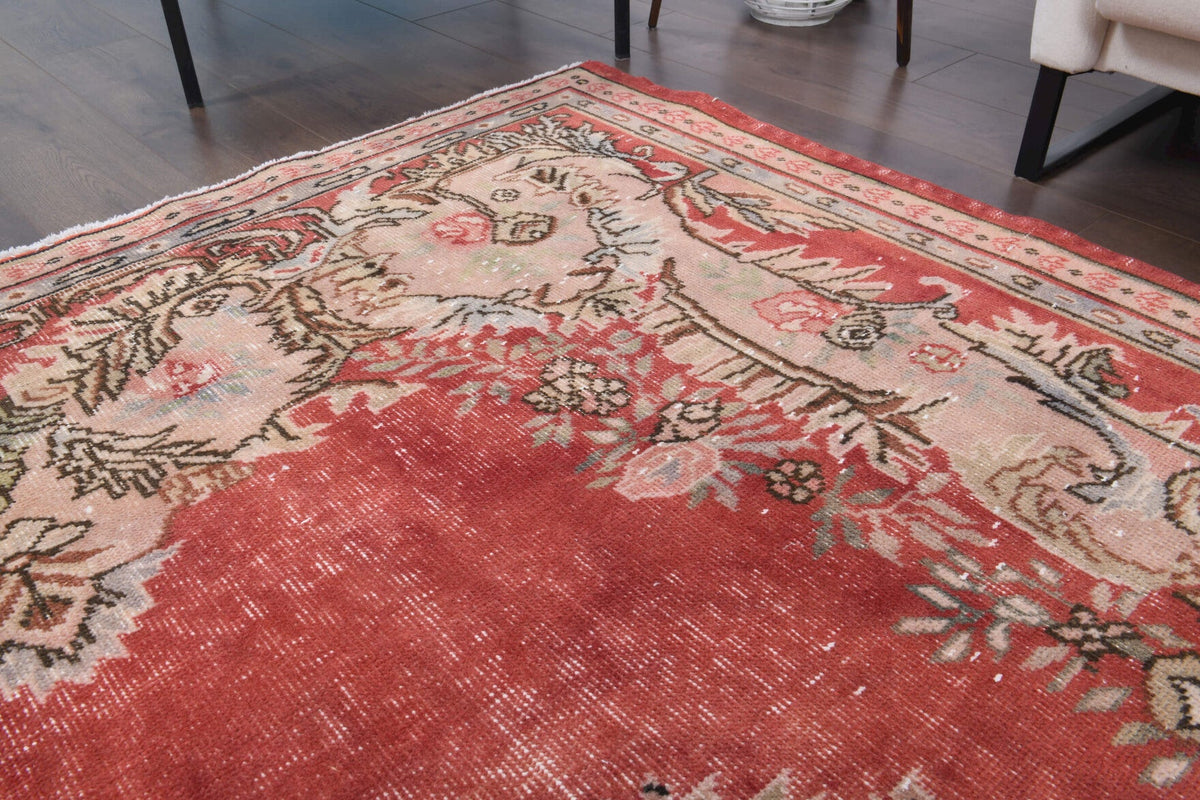 El yapımı vintage halı 183x305 cm oryantal desenli yün - desen detayı