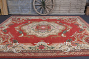 El yapımı vintage halı 274x366 cm oryantal desenli yün - detay görünümü