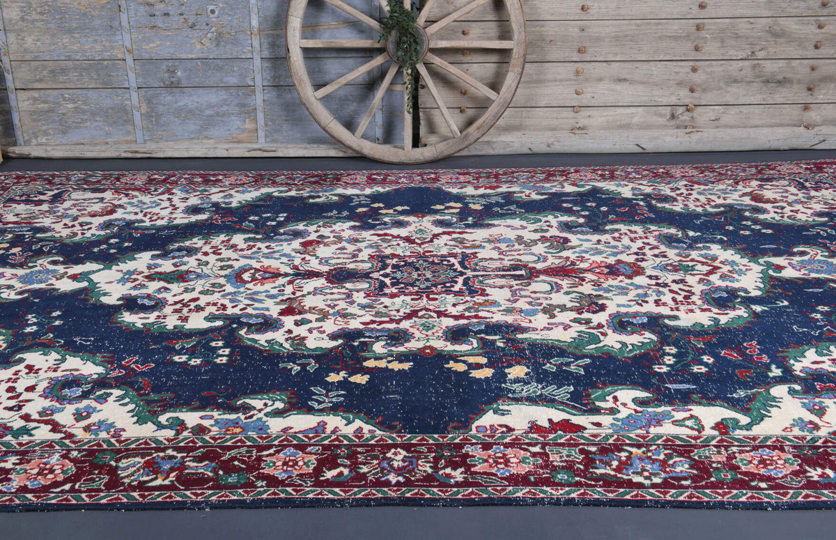 El yapımı vintage halı 244x427 cm oryantal desenli yün - detay görünümü