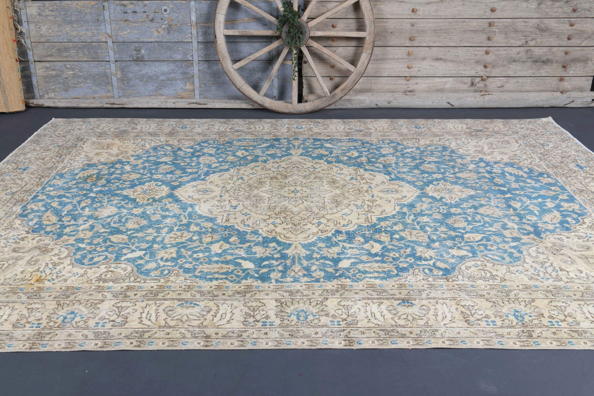 El yapımı vintage halı 259x363 cm oryantal desenli yün - detay görünümü
