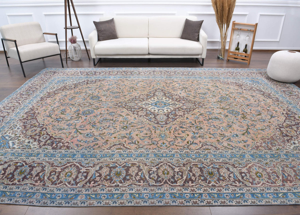 El yapımı vintage halı 287x411 cm oryantal desenli yün - detay görünümü