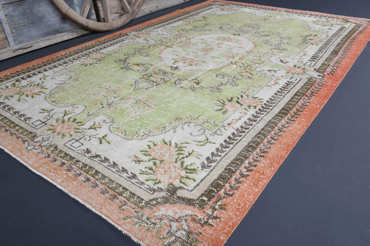 El yapımı vintage halı 183x274 cm oryantal desenli yün - detay görünümü
