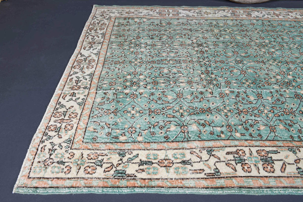 Green Floral Hereke Vintage Area Rug