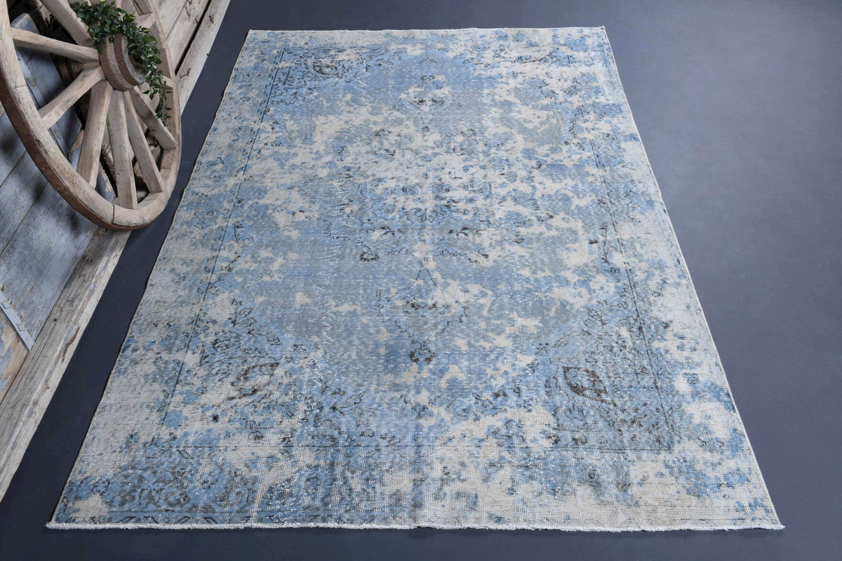 El yapımı vintage halı 193x290 cm çiçek desenli desenli yün - açık alan görünümü