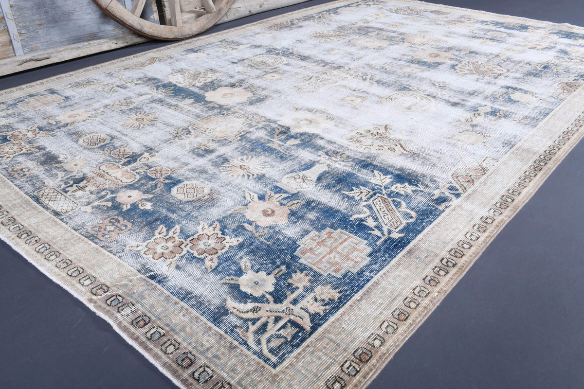 El yapımı vintage halı 203x310 cm oryantal desenli yün - detay görünümü