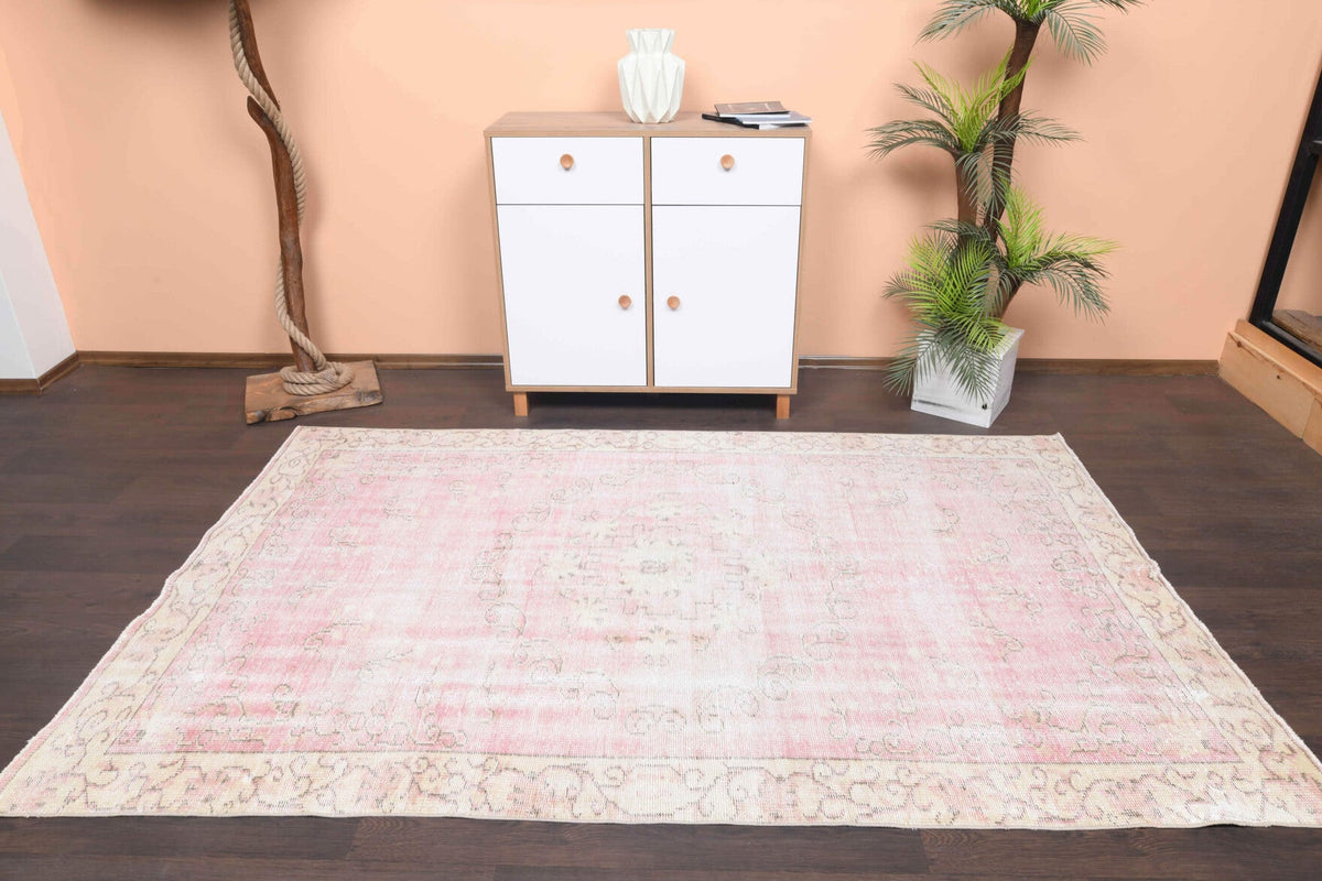 Bright Pink Vintage Anatolian Area Rug