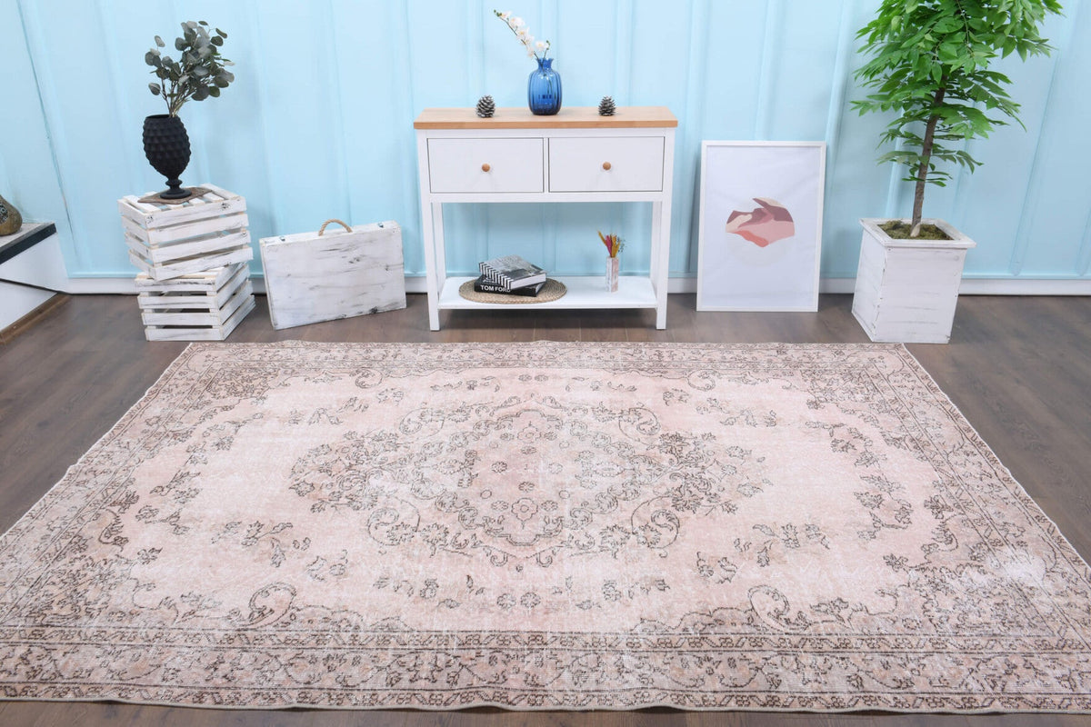 El yapımı vintage halı 183x274 cm oryantal desenli yün - detay görünümü