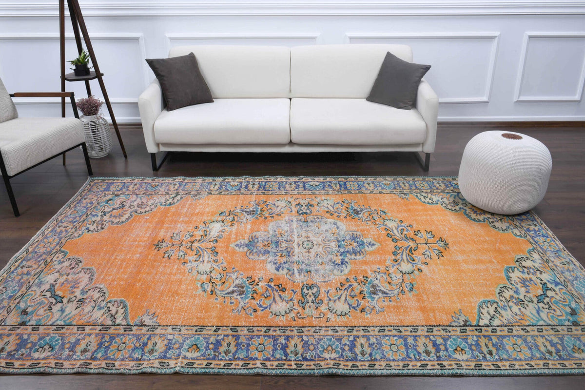 El yapımı vintage halı 183x274 cm oryantal desenli yün - detay görünümü