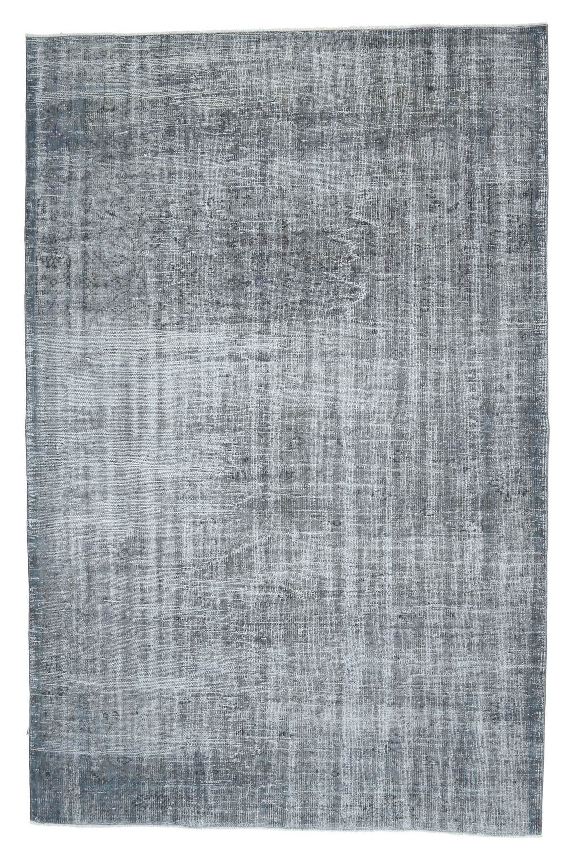 184x280 cm gri ve mavi soyut desenli el dokuma vintage halı – üstten tam görünüm