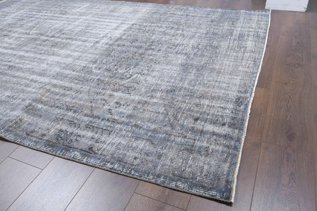 Vintage halı 184x280 cm – gri ve mavi soyut desenli, el dokuma