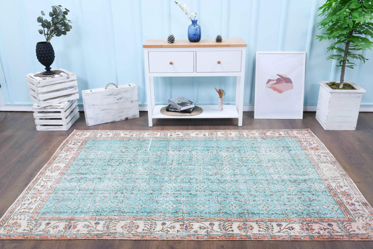 Vintage Hereke Turquoise Area Rug