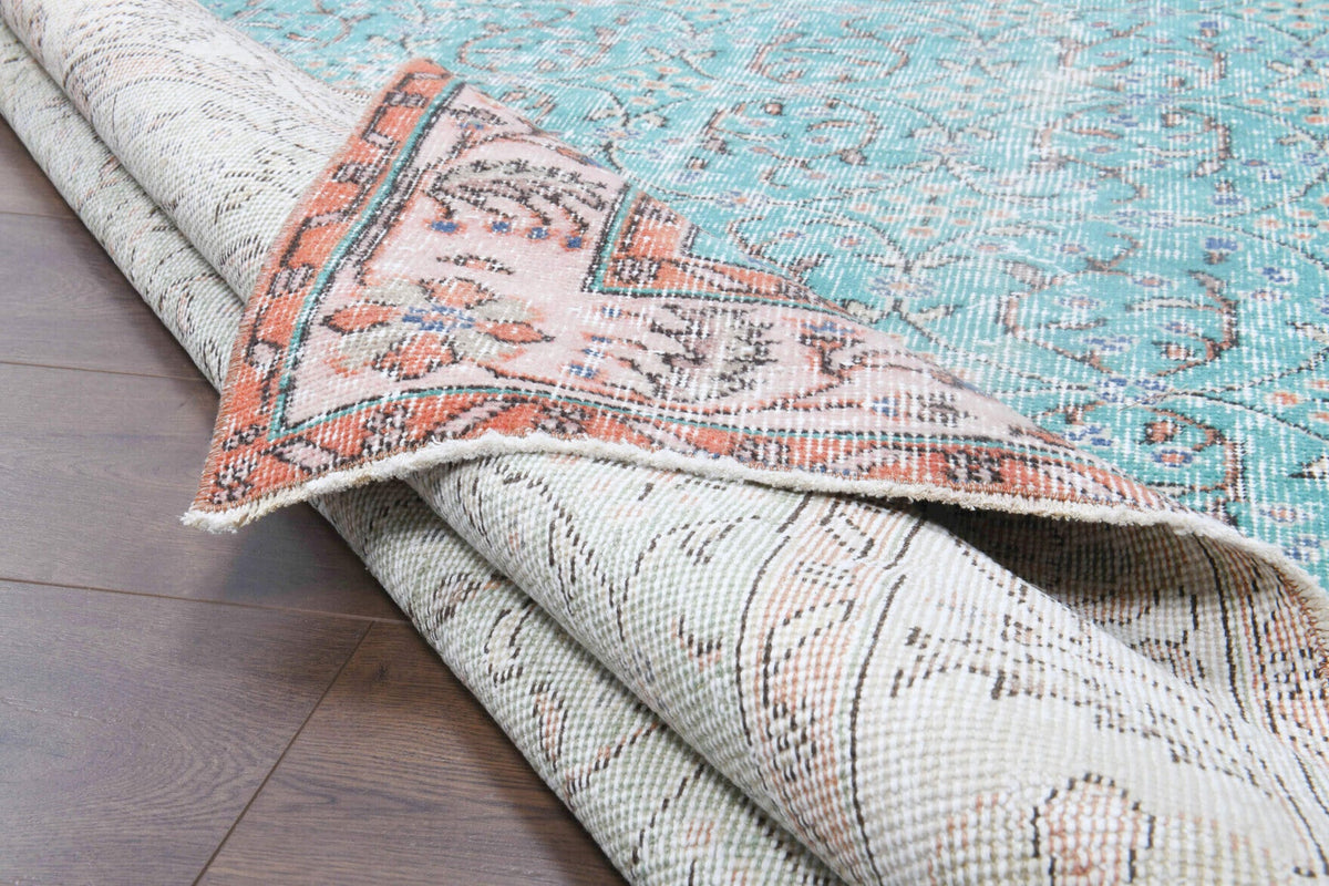 Vintage Hereke Turquoise Area Rug