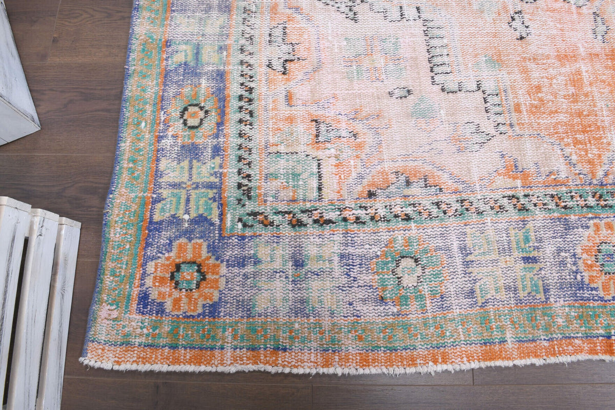 Antique Anatolian Distressed Neutral & Orange Area Rug