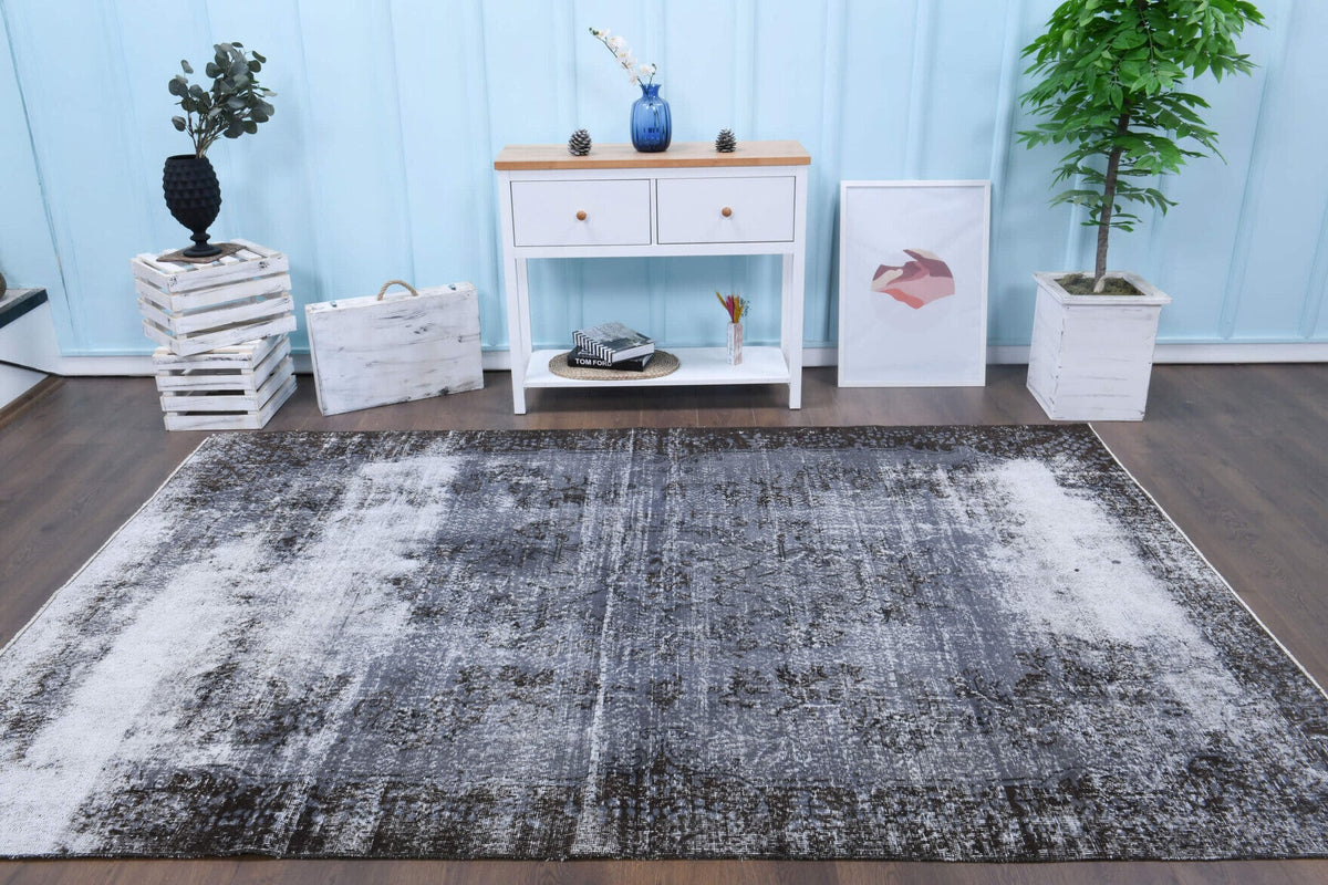El yapımı vintage halı 193x290 cm oryantal desenli yün - detay görünümü