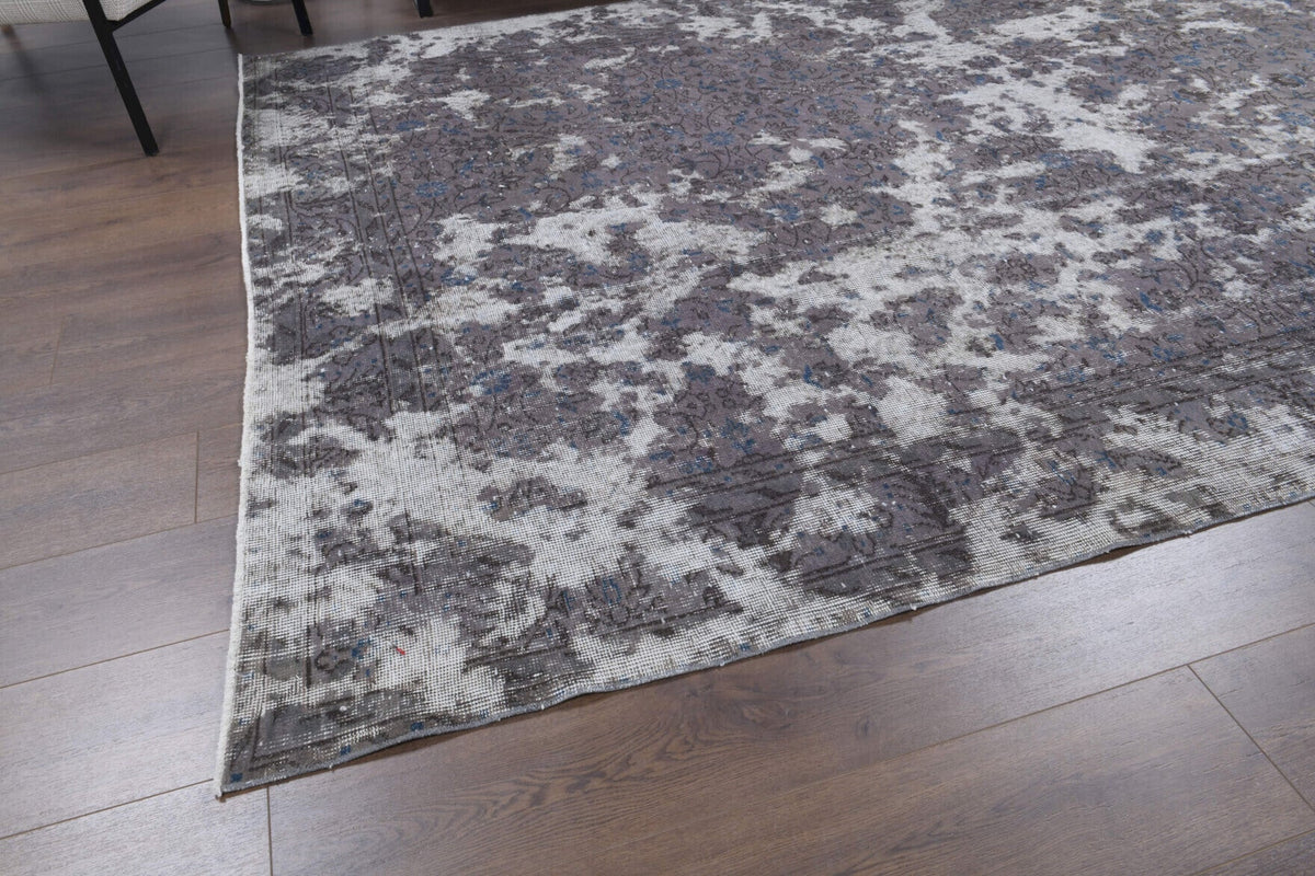 El yapımı vintage halı 203x307 cm çiçek desenli desenli yün - yakın çekim doku detayı