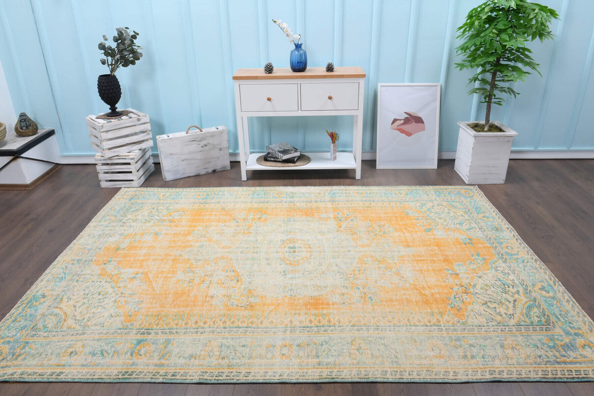 El yapımı vintage halı 183x274 cm oryantal desenli yün - detay görünümü