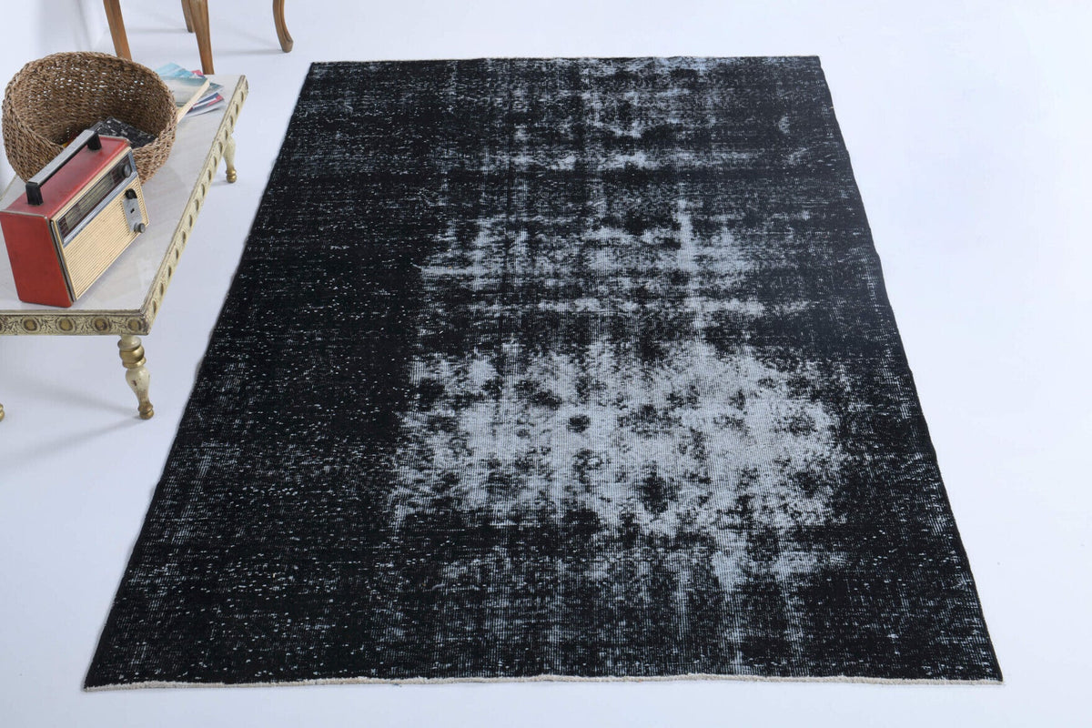 Vintage Turkish Black Area Anatolian Rug