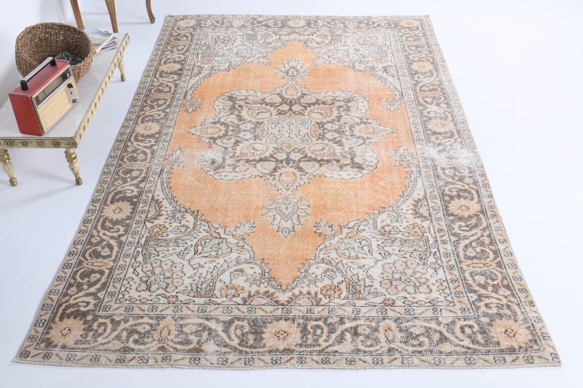El yapımı vintage halı 183x274 cm oryantal desenli yün - detay görünümü
