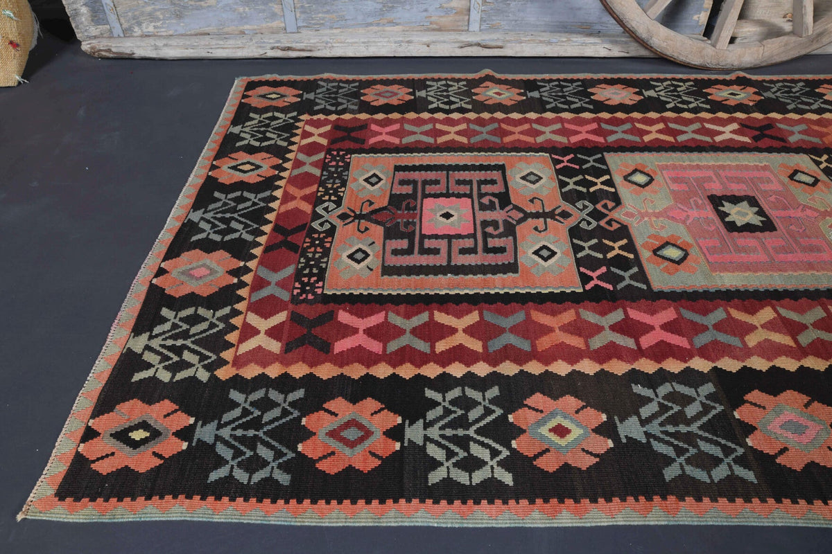 El yapımı vintage yolluk 147x310 cm oryantal desenli yün - yakın çekim doku detayı