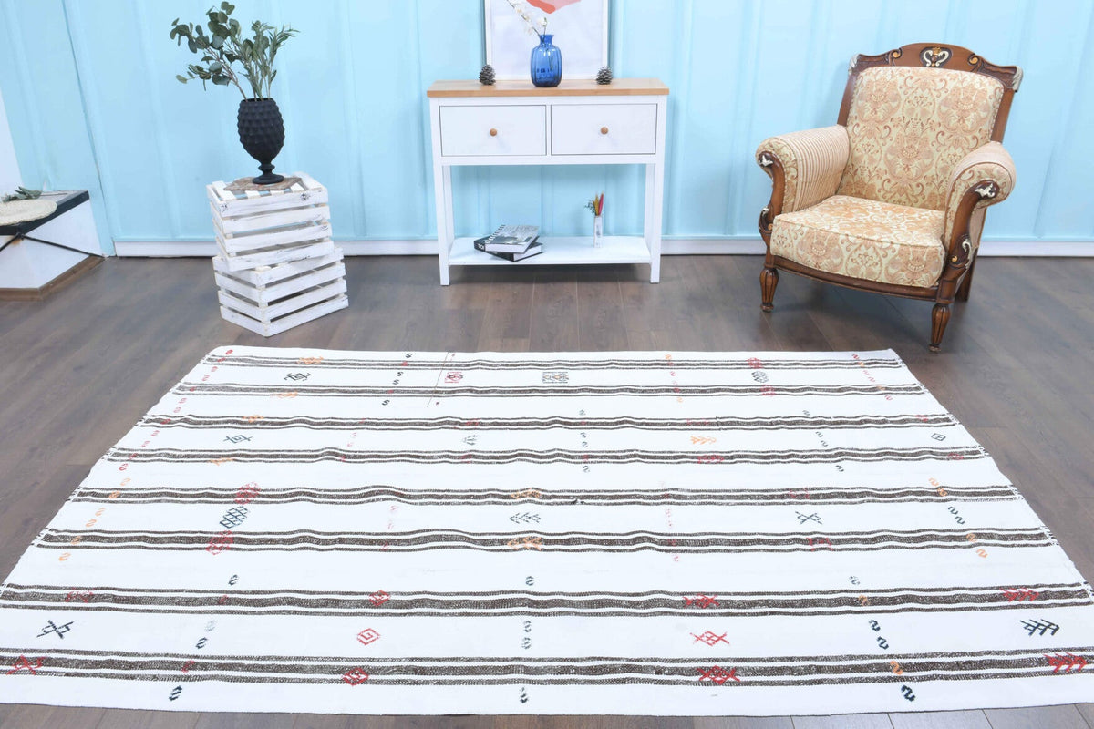 1960'lardan Anadolu kökenli çizgili el dokuma vintage kilim, 165x260 cm