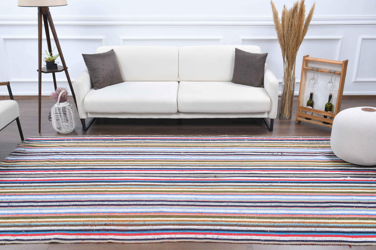 1960'lardan Anadolu kökenli çizgili el dokuma vintage kilim, 161x323 cm
