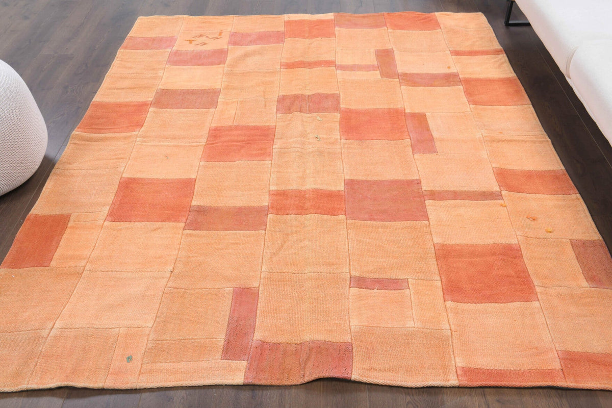 El yapımı vintage halı 188x229 cm düz desenli yün - yakın çekim doku detayı