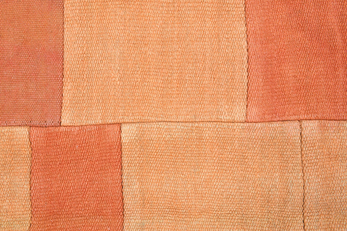 Turuncu renkli el dokuma vintage kilim, yün hav, kumaş taban