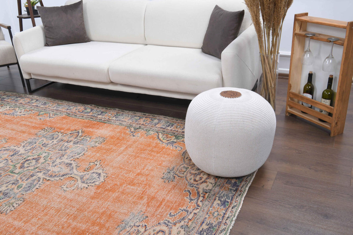 El yapımı vintage halı 152x244 cm oryantal desenli yün - yakın çekim doku detayı