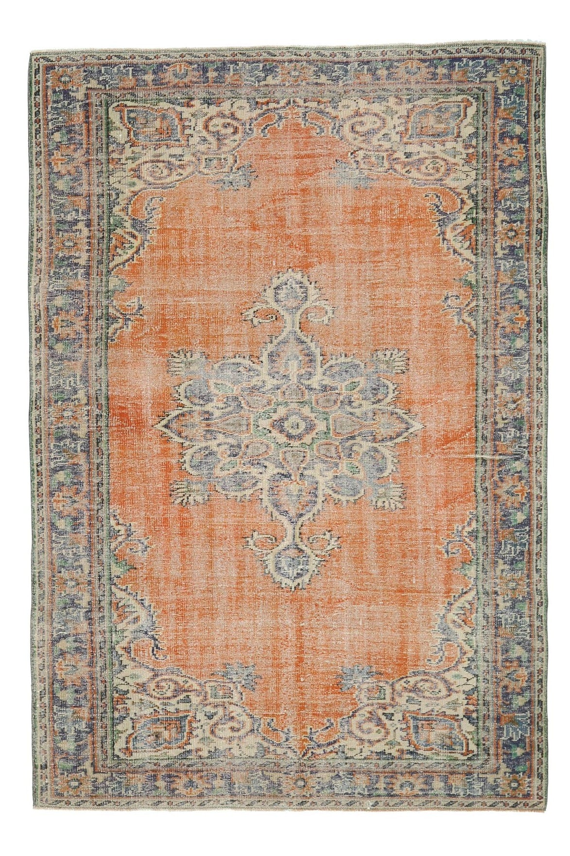 El yapımı vintage halı 152x244 cm oryantal desenli yün - üstten görünüm
