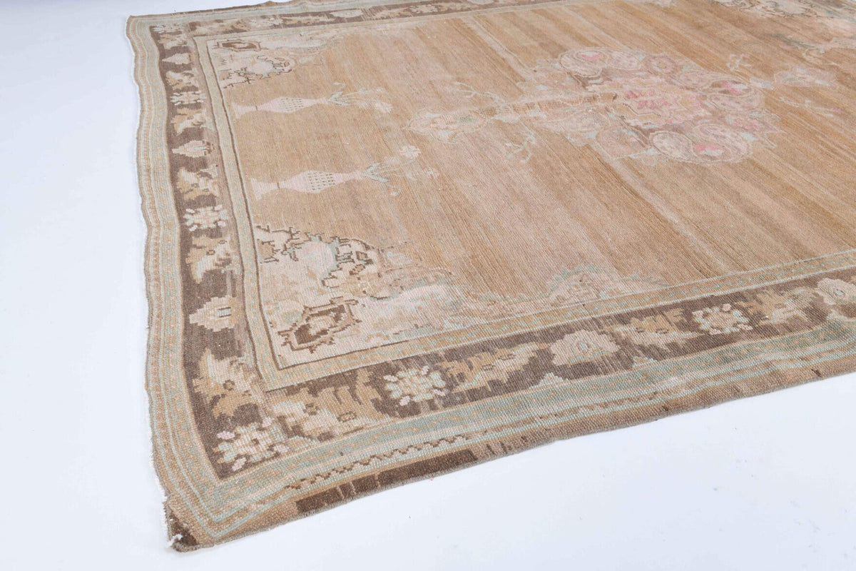 El yapımı vintage halı 229x277 cm oryantal desenli yün - kenar ve saçak detayı