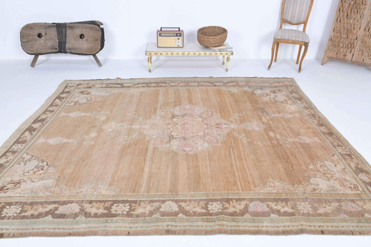 El yapımı vintage halı 229x277 cm oryantal desenli yün - desen detayı