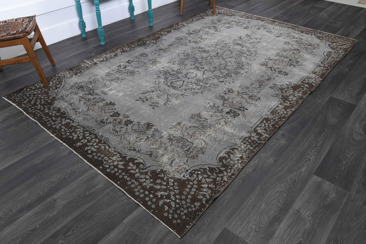 El yapımı vintage halı 188x300 cm oryantal desenli yün - yakın çekim doku detayı