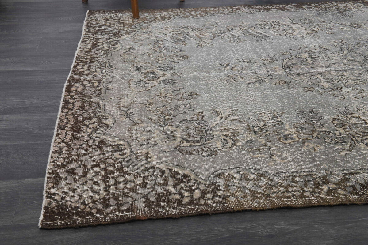 El yapımı vintage halı 183x274 cm oryantal desenli yün - kenar ve saçak detayı