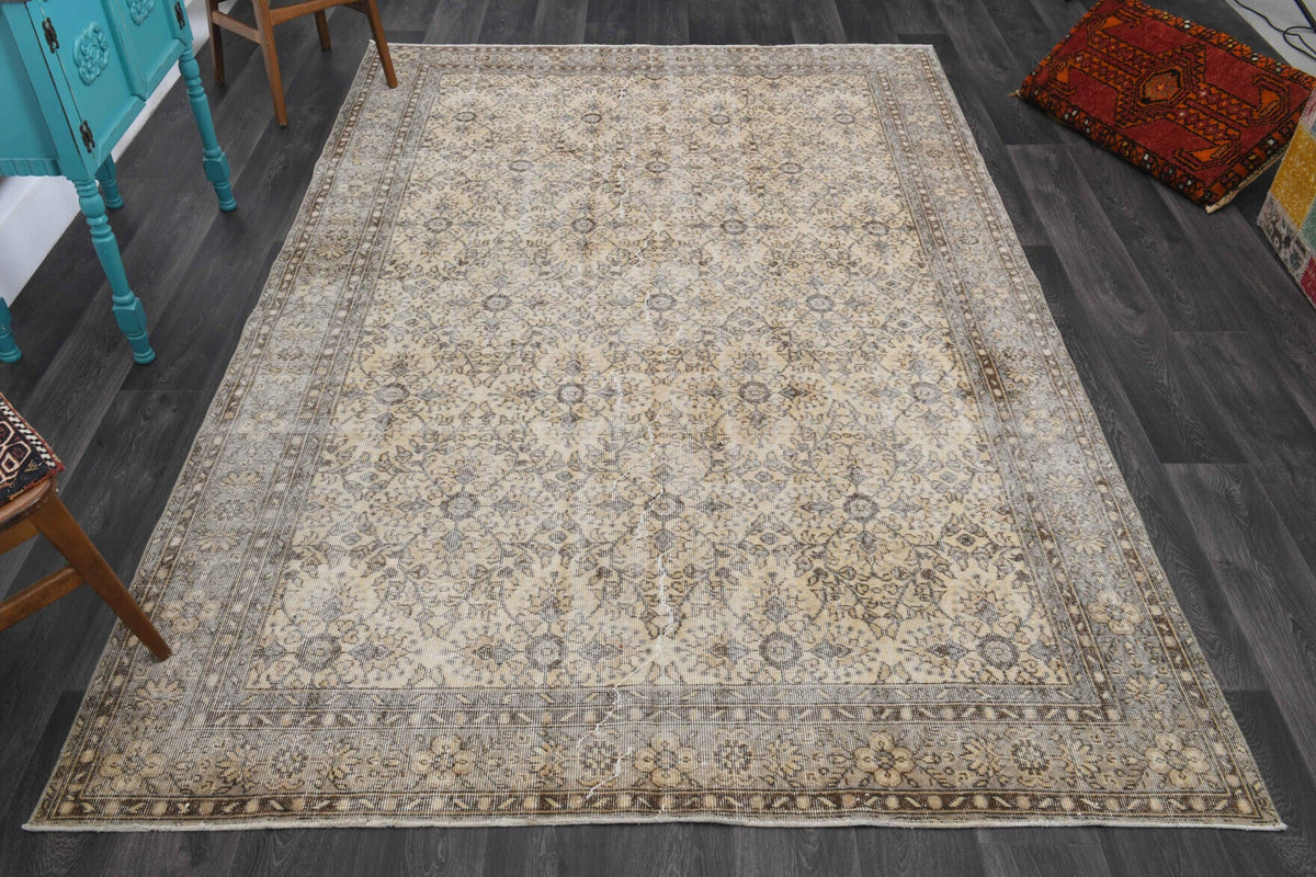El yapımı vintage halı 211x310 cm çiçek desenli desenli yün - detay görünümü