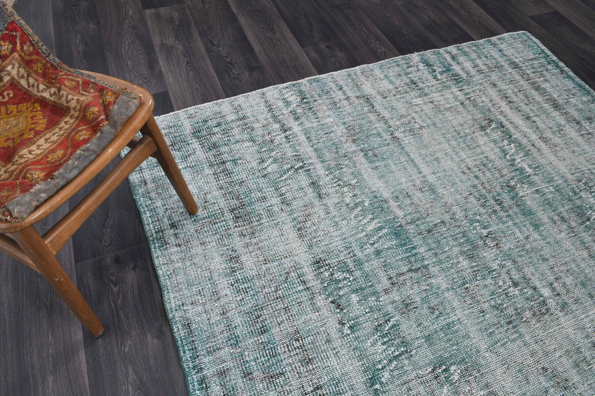 Vintage halı 186x309 cm – gri, mavi ve yeşil soyut desenli, el dokuma
