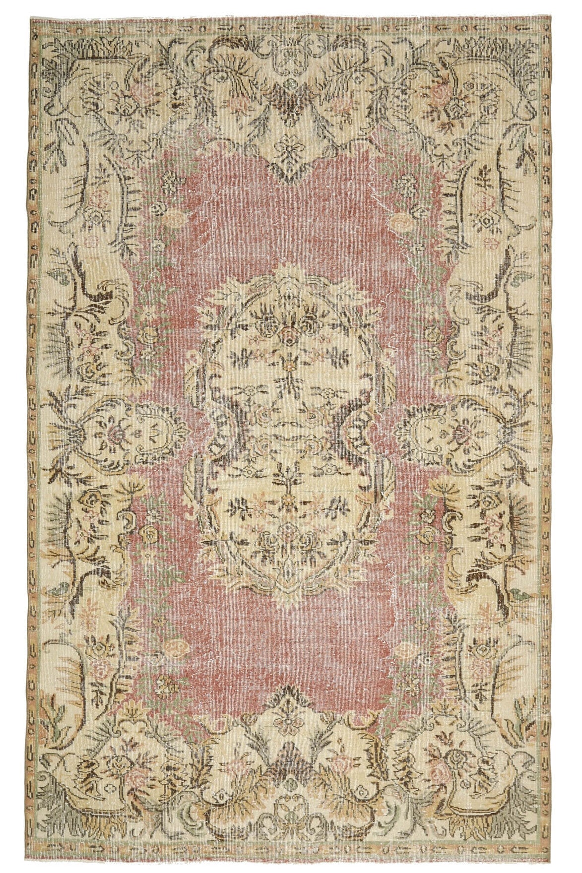 El yapımı vintage halı 152x274 cm oryantal desenli yün