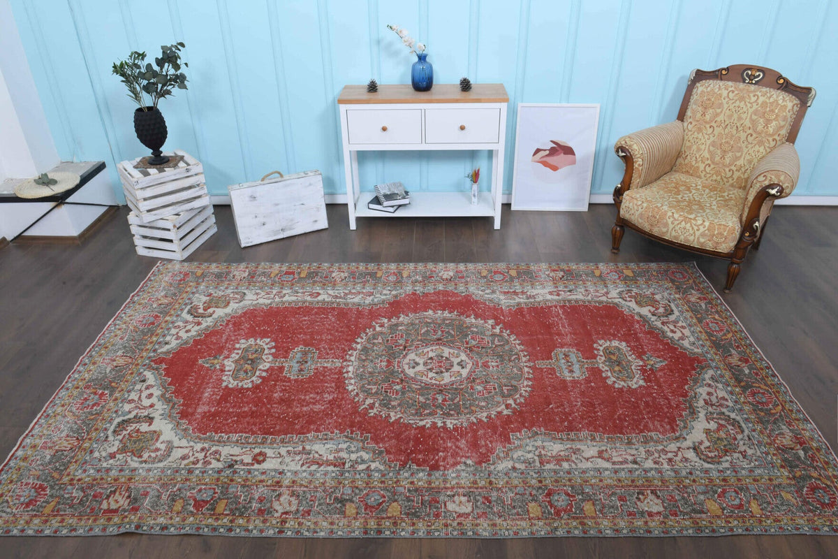 El yapımı vintage halı 183x305 cm oryantal desenli yün - detay görünümü